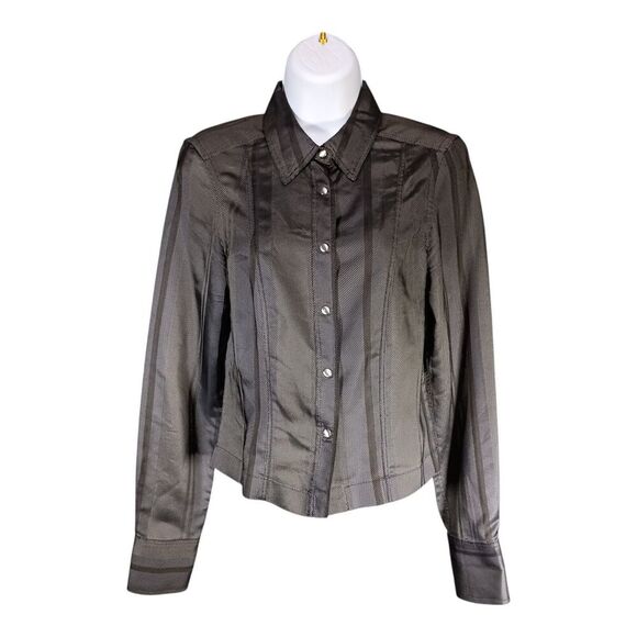 Gucci Shirt Long Sleeve Snaps Collared Silk Blend Black Womens 40/US 4 - Picture 1 of 6